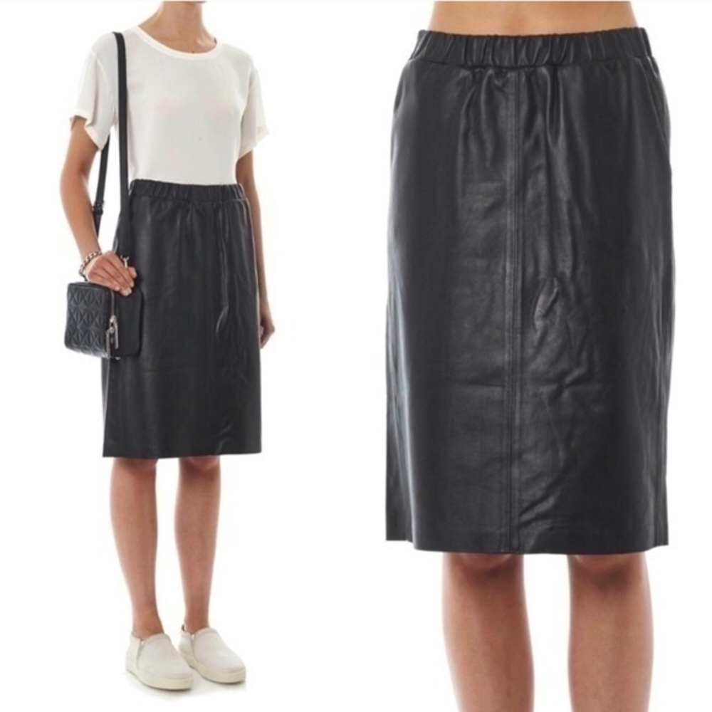 Theory black teeka leather pencil skirt size P TP